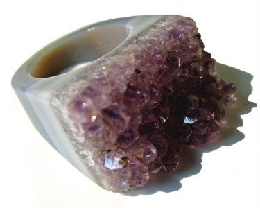 HUGE BRAZIL AMETHYST CRYSTAL CLUSTER DRUSY DRUZY GEMSTONE RING SIZE 7 