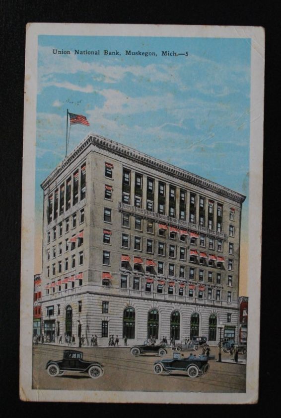 Union National Bank Muskegon MI Vintage Postcard 1925  