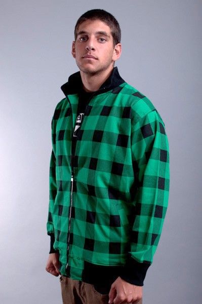 NEW MENS PJ MARK GREEN BLACK BUFFALO PLAID CHECKERED TRACK JACKET SIZE 