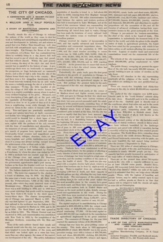 WOW 1893 CHICAGO INDUSTRY TRADE DIRECTORY ARTICLE & MAP  