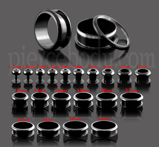 20pcs. Blackline Screw Fit Ear Flesh Tunnel  