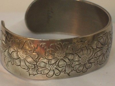 VINTAGE KIRK STIEFF ASTER FLOWER PEWTER CUFF BRACELET  