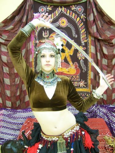 Brown velvet Tribal belly dance choli gypsy Top L/XL  