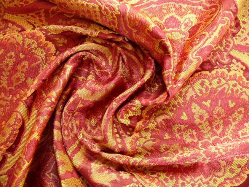 100%SILK LAMPAS rich CLARET RED & GOLD KALEIDOSCOPE BTY  