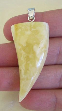   or WHITE AMBER & STERLING SILVER SHARK TOOTH or HEART PENDANT  