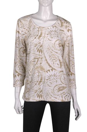   Chicos Leaf Batik Harlow 3/4 Sleeve Top Size 0 1 2 3 NWOT  