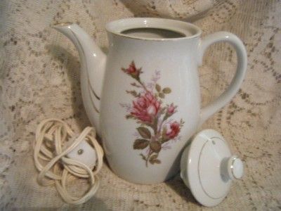 Vintage Royal Sealy Electric Tea/Coffee Pot Rose Designe/Gold Trim 