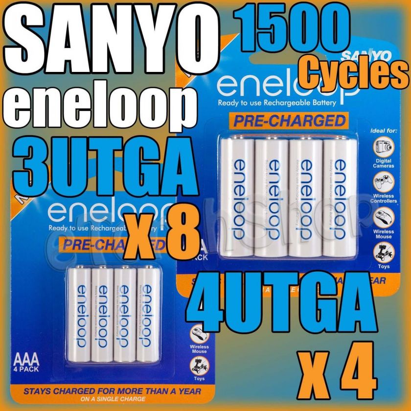 NEW SANYO Eneloop 8 AA + 4 aaa Rechargeable Battery  