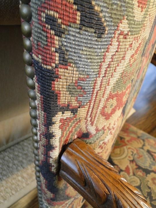   King Arm Chair Needlepoint~Carved Throne~ Handsome~Master Chair  