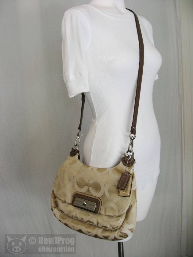 COACH 16953 KRISTIN OP ART SATEEN HIPPIE Crossbody Bag Purse Khaki 