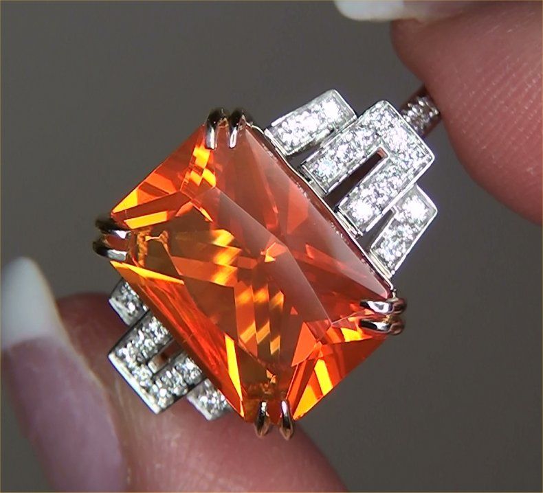 Estate 5.89 Carat Mexican Fire Opal Diamond Vintage Cocktail Ring 14k 