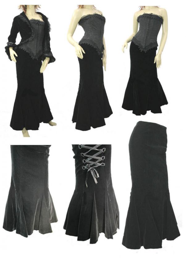 L01, GOTHIC LONG BLACK FISHTAIL CORSET SKIRT  