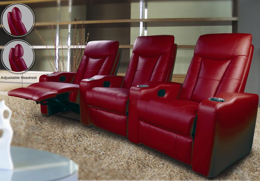 RED BLACK RECLINING THEATRE CINIMA SEATING Family Room Furniture 