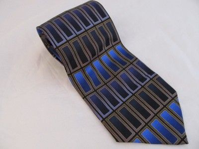 Bergamo Blue Black Geometric Silk Tie Necktie Short  