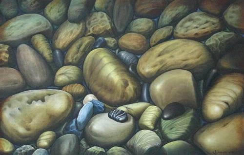 RIVER PEBBLES~~Orig Oil Painting~~Thai Fine Art NOVICA  