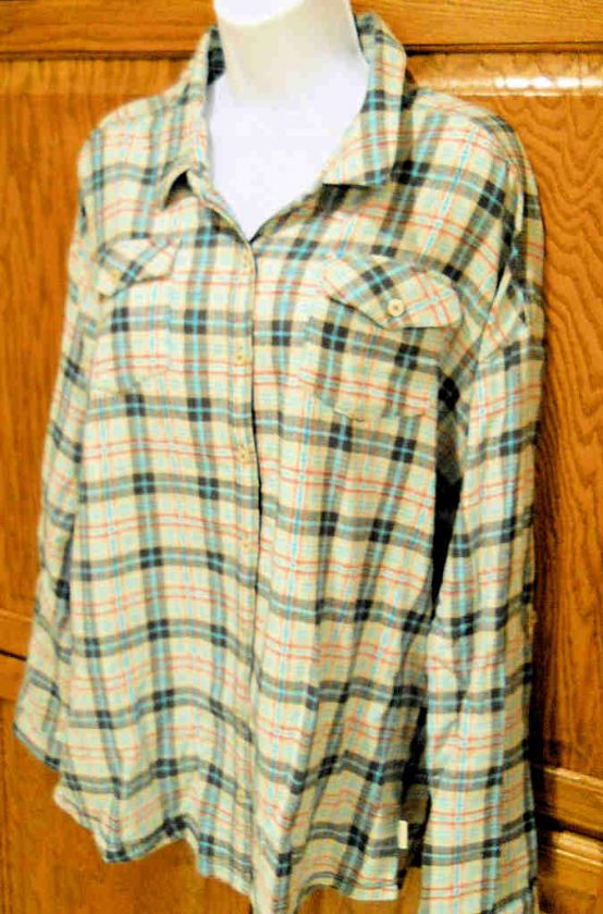 BILLABONG~ GRAY TEAL RED PLAID BUTTON DOWN LONG SLEEVE SHIRT  