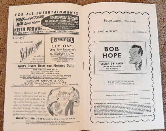 1953 Program The London Palladium Bob Hope  