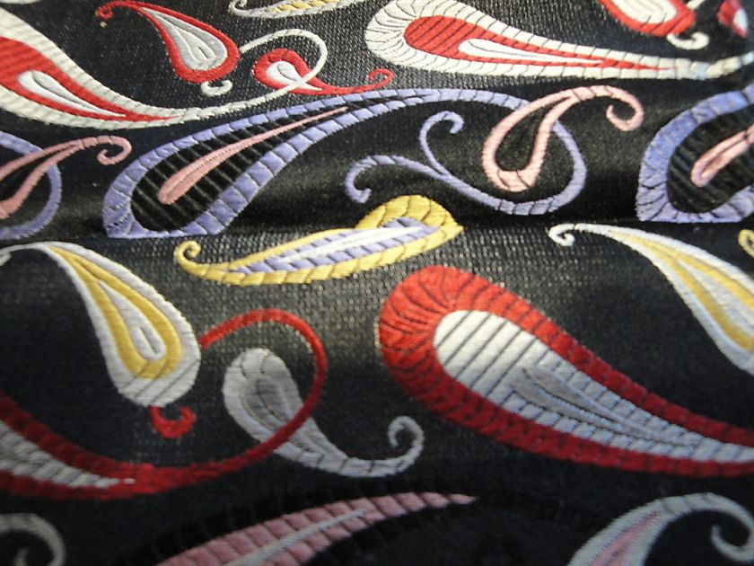 IMM SILK HANDKERCHIEF HANKY BLACK RAINBOW PAISLEY  