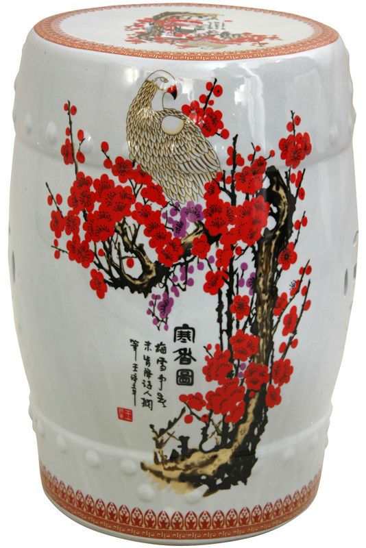 18 Lacquered Cherry Blossom Porcelain Garden Stool  