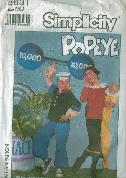   Sailor Halloween Costume Sewing Pattern Olive Oyl Swee Pea  