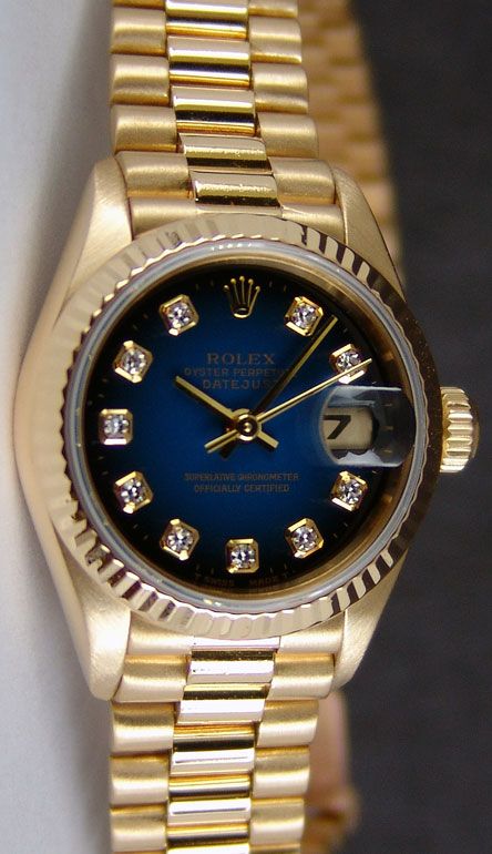 ROLEX 18k President Lady 26mm Blue Diamond Dial 69178 WATCH CHEST 