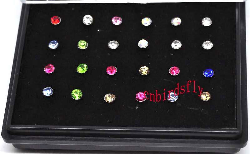 wholesale lots 24pcs stainless steel cz nose stud rings  