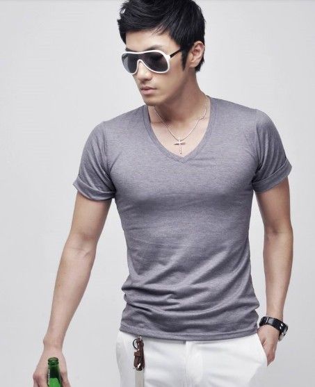 2012 Men slim fit v neck solids short t shirts summer tees tops 5 