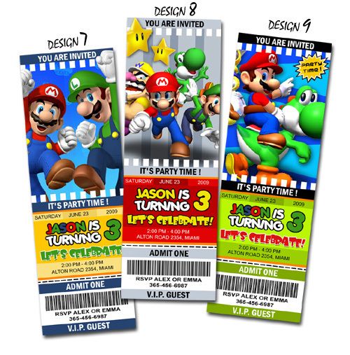 SUPER MARIO BROS BIRTHDAY PARTY INVITATION TICKET BROTHERS 