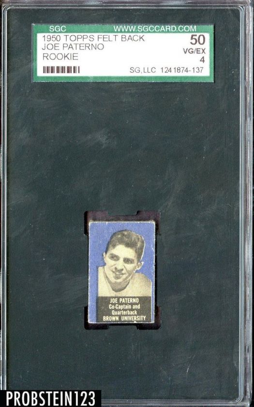   Felt Back Joe Paterno Rookie RC SGC 50 VG EX 4 Brown University  