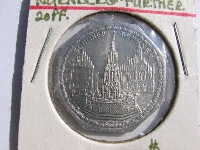    scarce Nurnberg 20 Pfennig Notgeld Schoner Brunnen token; BU  