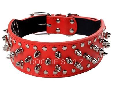 Pink Leather Dog Collar Spikes & Studs Pitbull 20 23  