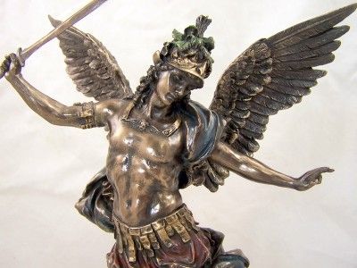 Bronze Saint St. Michael W Helmet Sword Catholic Statue  