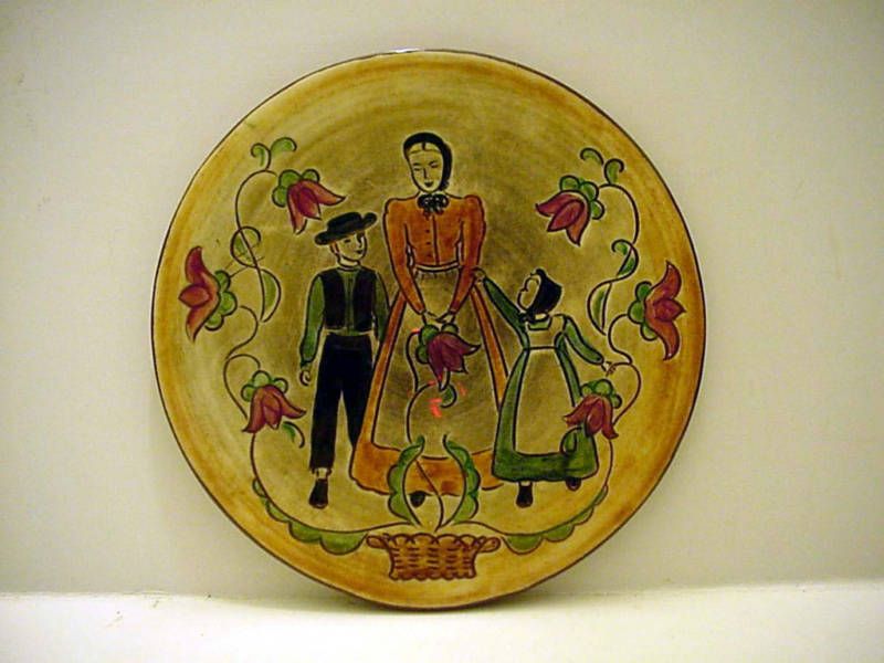 Pennsbury Pottery Wall Trivet Plaque Lady Kids Flowers  