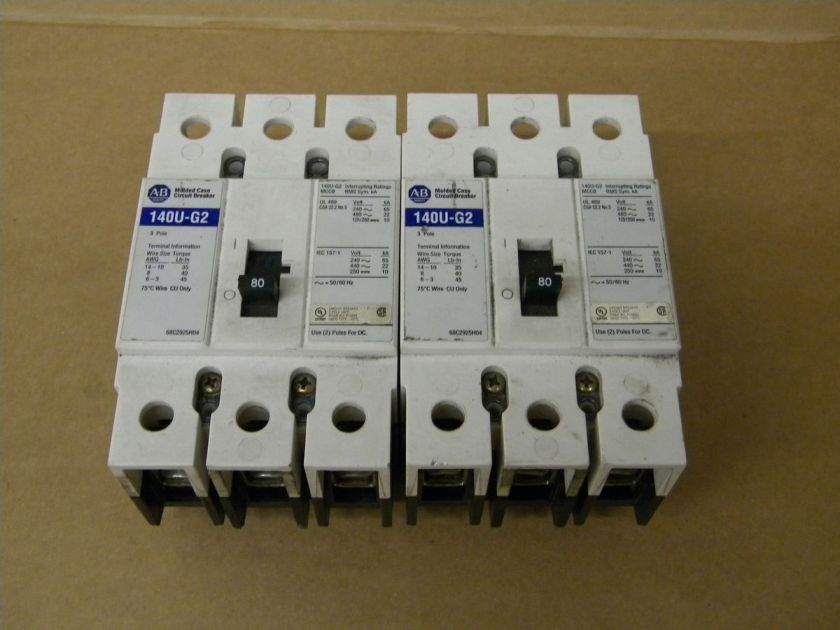 ALLEN BRADLEY 140U G2C3 C80 CIRCUIT BREAKER LOT 80 AMP 140UG2C3C80 