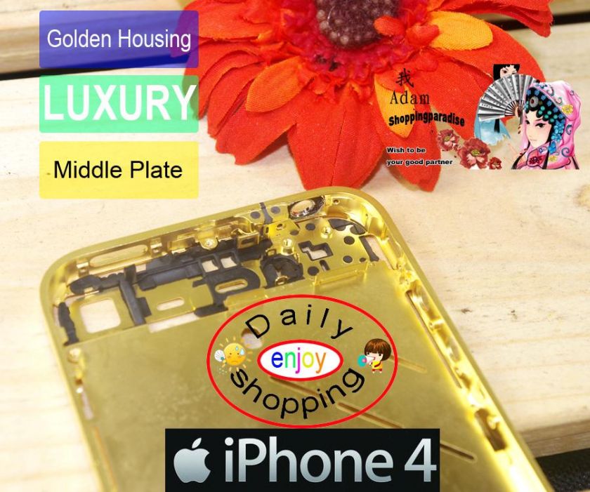 Bling Golden Middle plate Bezel Housing Cover Faulty Broken iPhone 4G 