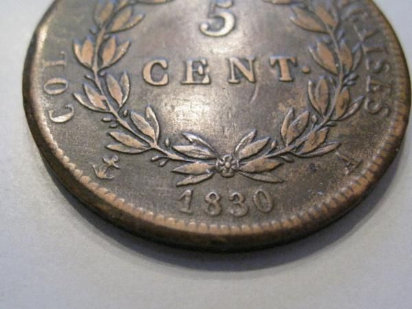 1830 A Copper 5 cent coin. French Colonies (haiti).  