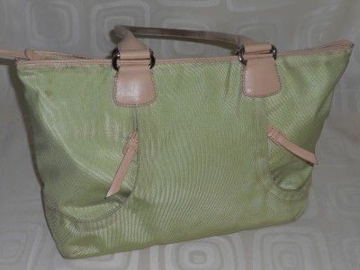   and Leather Trim Large Bright Green Tote Handbag Purse *Soiled*  