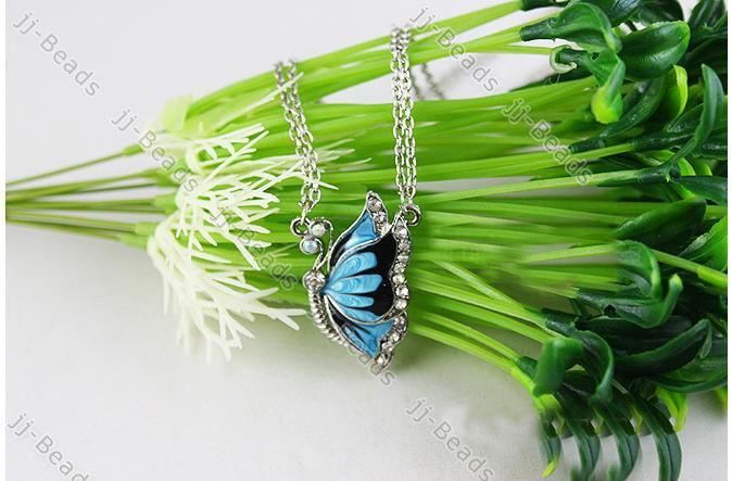 1Pc Fashion Enamel Blue Butterfly Crystal Pendant Sweater Link Chain 
