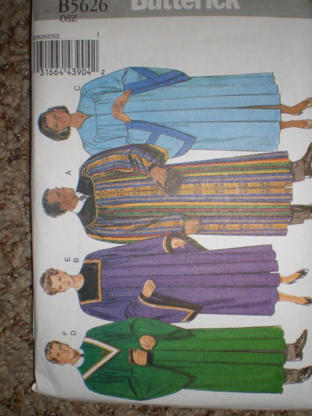 Butterick B5626 Men Women Unisex Choir Robe Costume OSZ  