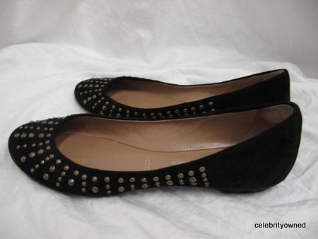 Sigerson Morrison Black Suede Gold Studded Flats 7  