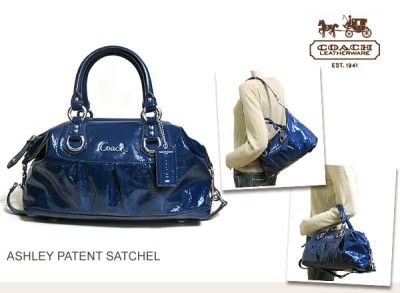 COACH ASHLEY PATENT LEATHER COBALT BLUE LARGE SATCHEL PURSE 15455 NWT 