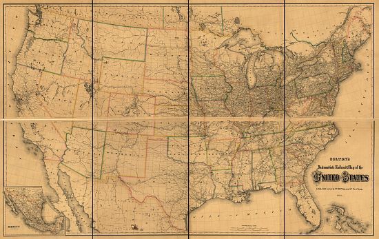 Coltons US Railroad Train map 1882  