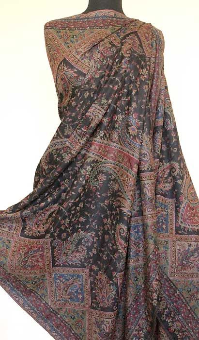 Large, Luxurious, Kani, Jamavar, Wool Shawl. Black  