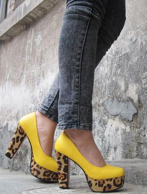 Vogue Inner Platforms Pumps Lady Fashion Round Toe Leopard Coarse High 