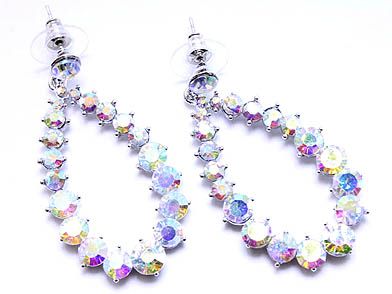 TEARDROP/HOOP  AURORA BOREALIS CRYSTALS POST EARRINGS  