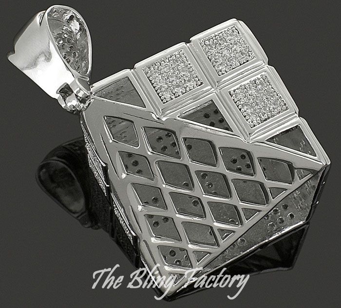 Mens 925 Sterling Silver Pave Rubiks Cube Pendant Charm  
