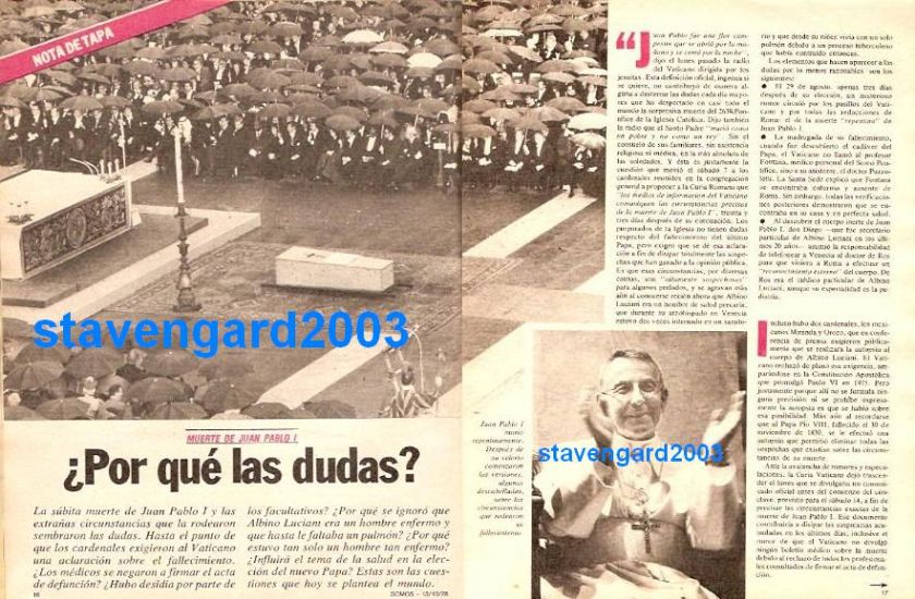 POPE JOHN PAUL I DEATH magazine Argentina 1978  
