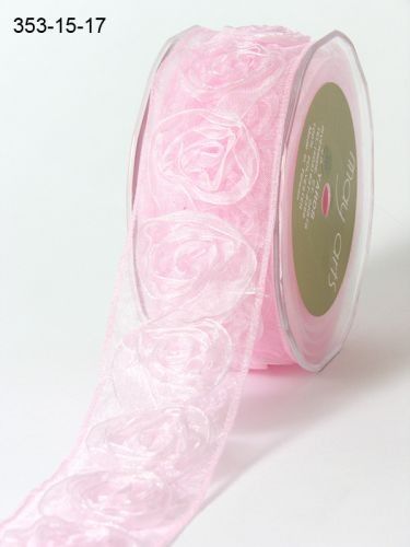 yd yards 1.5 Scrapbook Rose Trim SHEER WOVEN ROSETTE RIBBON  