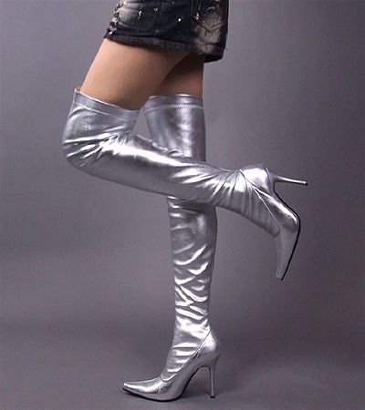 Silver Overknee High heel Lady Boots US Size11 b302  