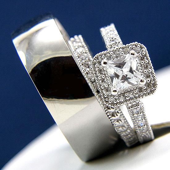 3pcs His Hers Engagement Wedding Bridal Band Ring Mens Womens Set New 